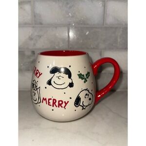 Peanuts MERRY Christmas Mug Snoopy Lucy Sally  20oz Gibson